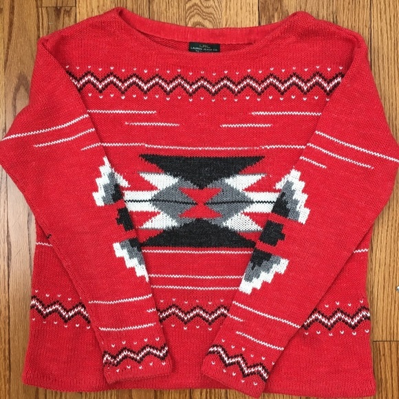 Vintage Ralph Lauren Aztec Southwest Tribal Red Crew Neck Hand Knit sweater L - Picture 14 of 15